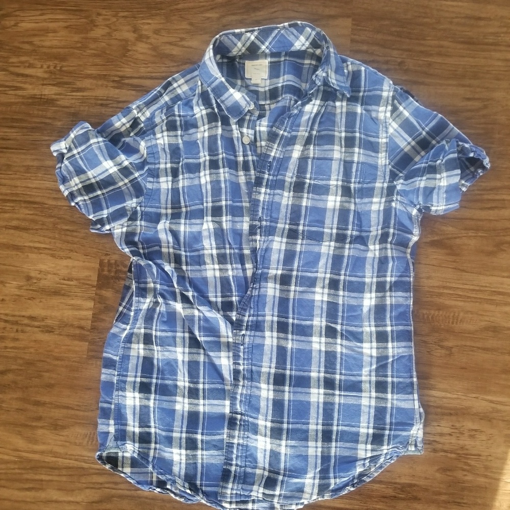 Gap linen plaid short sleeve button up